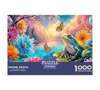 Frog on Lily Pad by Vibrant Water Flowers 1000 Piece Jigsaw Puzzle Dream Frog Great Gift for Boys, Girls, Men & Women 38x26cm/1000pcs