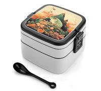 Frog on Mountain Bento Box, 2 Compartments Meal-Prep Containers, Stackable Lunch Box with Lids, Reusable Divided Food Storage Containers for Travel, and Work