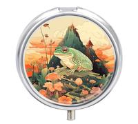Frog on Mountain Pill Box, 3 Compartment Small Pill Case Waterproof Travel Pill Organizer for Pocket Or Purse Portable Mini Medicine Tablet Vitamin Holder Pill Case