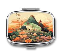 Frog on Mountain Pill Box Medicine Pill Organizer Small Pill Case Travel Pill Container Portable Pill Case for Pocket 2 Compartment Pill Holder Pill Boxes for Travel