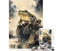 Frog on Rock in Landscape 1000 Piece Jigsaws for Teenagers Puzzle Strengthen Mind Clarity And Sharpness Calm Serene Leisure Activity (38x26cm)