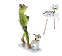 Frog Ornament for Table - Frog Dog Figurine Statue | Frog Walking Dog Ornament, Frog Dog Walking Resin Figurine, Frog Figurine Collectibles, Animal Decoration, Table Decoration for Home, Stationery