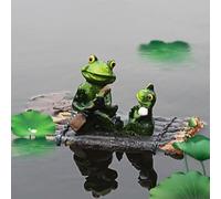 Frog Ornament, Resin Floating Frog Statue Garden Pond Ornament Indoor Outdoor Water Feature Decorative Sculpture(Frog on a raft)