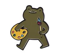 Frog Painters Brooch Lapel Pin for Women Unisex Enamel Pin Cute Cartoon Green Frogs Palette Art Brooch Dainty Coat Dress Sweater Shawl Handbag Decoration Accessories Festival Jewelry Gifts