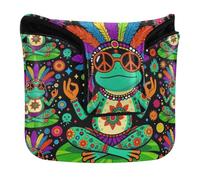 Frog Peace Sign Sunglasses Hippie Mallet Putter Covers Magnetic Closure Putter Headcovers for Mallet Square PU Leather