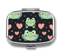 Frog Pink Heart Pill Case Box with 2 Compartment Medicine Vitamin Organizer for Purse Pocket 5.5x4cm