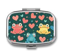 Frog Pink Heart Pill Case Box with 2 Compartment Medicine Vitamin Organizer for Purse Pocket 5.5x4cm