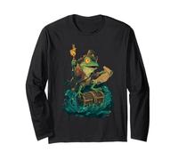 Frog Pirate Waves Aesthetic Frog Lover Long Sleeve T-Shirt
