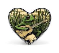 Frog Playing Banjo on Skull Heart Badge Funny Lapel Pins Personalized Button Brooch Pin for Clothing Bag Accessories