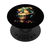 Frog Playing Djembe - Colorful Drum Street Art PopSockets Adhesive PopGrip
