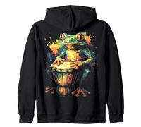 Frog Playing Djembe - Colorful Drum Street Art Zip Hoodie
