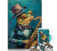 Frog Playing Saxophone 1000 Piece Jigsaw Puzzle for Adults Teens,Stress Reliever Difficult Challenge Deal As Gifts for The Whole Family (38x26cm)