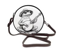 Frog Playing The Banjo Line Art Women Round Crossbody Bags Leather Sling Bag Purse