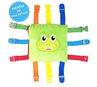 Frog Plush Toddler Puzzle Toy - Sensory Busy Board Pillow - Soft Play Education Activity Toy for 1 - 3 Year Old Kids - Boys & Girls Baby Buckle - Improve Motor Skills, Fidget/ Fiddle Travel Game.