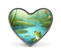 Frog Pond Nature Lapel Pin Metal Brooch Badge Round Button Enamel Style Pinback for Hats Bags Clothing Gift