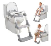 Frog Potty Training Seat, Upgrade 2 in 1 Toddler Toilet Seat with Splash Guard and Soft Cushion, Adjustable Non Slip Toilet Training Seats for Toddlers Boys Girls, Bathroom(Grey)