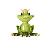 Frog Prince Figurine with Gold Crown, Green Resin Desktop Ornament - 8.5x5x8cm Decorative Frog Sculpture for Home, Office & Desk