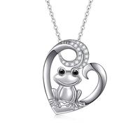 Frog Prince Heart Necklace Animal Jewelry for Women Teen Girls Real 925 Sterling Silver Chain 18 Inches
