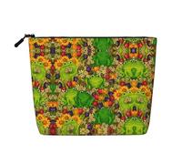 frog Print Single layer Fake Hemp Makeup Bag Zipper Toiletry Bag Zipper Accessories for Women, Black, One Size, Black, One Size