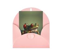 Frog pulling the bug patterned Pink party invitation, vertical greeting card, suitable for anniversary