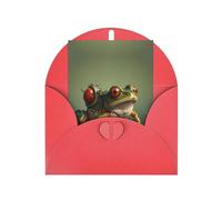 Frog pulling the bug patterned Red party invitation, vertical greeting card, suitable for anniversary