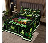 Frog Quilted Bedspread for Kids Boys Girls Cute Cartoon Frogs Coverlet Set Lovely Green Wild Animal Coverlet Frog Lover Quilted Bedspread Single Size 2Pcs