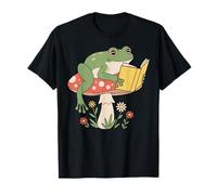 Frog Reading Book Floral Cottagecore Aesthetic Nature Core T-Shirt