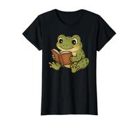Frog Reading Book Nerd Value Graphic T-Shirt, Women, Black, M