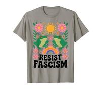Frog Resist Fascism Retro Groovy Rainbow No Kings Hippie T-Shirt