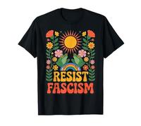 Frog Resist Fascism Retro Groovy Rainbow No Kings Hippie T-Shirt