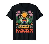 Frog Resist Fascism Retro Groovy Rainbow No Kings Hippie T-Shirt
