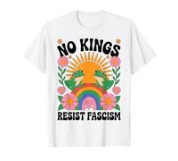 Frog Resist Fascism Retro Groovy Rainbow No Kings Hippie T-Shirt
