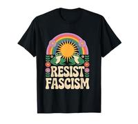 Frog Resist Fascism Retro Groovy Rainbow No Kings Hippie T-Shirt