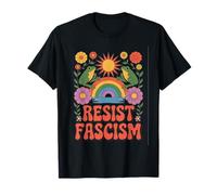 Frog Resist Fascism Retro Groovy Rainbow No Kings Hippie T-Shirt