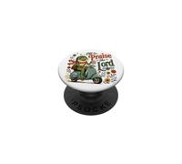 Frog Riding Scooter Off to Praise the Lord Coffee PopSockets Adhesive PopGrip