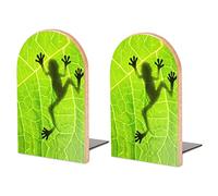 Frog Shadow on Green Leaf Book Shelf Holder, Bookends Book Stand for School Home Office Desks Library Books Movies DVDs Files Magazines M