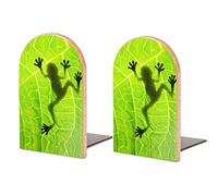 Frog Shadow on Green Leaf Book Shelf Holder, Bookends Book Stand for School Home Office Desks Library Books Movies DVDs Files Magazines S