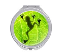 Frog shadow on Green Leaf Folding Make Up Mirror, Compact 2X/1X Magnification Mirror, Women Portable Travel Makeup Mirror 2.4 x 2.4 inch