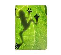 Frog shadow on Green Leaf Genuine Leather Travel Passport Covers, Microfiber Travel Cards Wallet Holder Case Protector for Women and Men