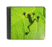 Frog shadow on Green Leaf Leather Bifold Wallet Coin Purse Soft Stylish Credit Pass Case Card-Holder for Boy Girl Men Woman Money Storage