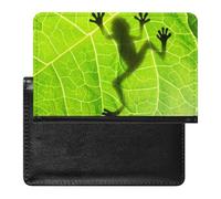 Frog shadow on Green Leaf Women's Passport Protector, Men's Passport Protector, PU Travel Passport Protector for Women Men Worker 5.8 x 3.9 x 0.4 inch