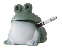 Frog Shape Ceramic Green Windproof Ashtray with Lid for Home Office Desk Patio (A)