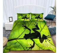 Frog Silhouette Single Duvet Cover Set 3D Printed Rainforest Bedding Set Ultra Soft Microfiber Quilt Cover 135x200 cm for Single Bed with 2 Pillowcases with Zipper l-2420