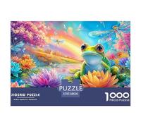 Frog Sits on Flower Amid Colorful Pond 1000 Piece Jigsaw Puzzle Dream Frog Perfect Birthday Present for Kids & Adults 38x26cm/1000pcs
