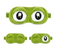 Frog Sleep Mask 3D Movable Eyelids Green Polyester Light Shield | eye cover,shade,18x7 cm,adjustable elastic strap,travel flight rest,bedroom nap,night blindfold,darkness aid