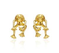 Frog Small Earrings Gold Silver Plated Punk Funny 3D Little Happy Frogs Two Way Animal Detachable Cute Stud Earrings for Women Minimalist Birthday Christmas Party Holiday Trendy Jewelry Gifts, Zinc