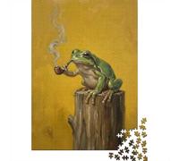 Frog Smoking A Pipe on A Tree Stump 1000 Piece Jigsaw Puzzle for Adults, 38x26cm/1000pcs, White Cardboard, Gift Idea for Puzzle Lovers And Time at Home