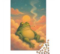 Frog Smoking on Clouds Jigsaw Puzzle for Adults, 1000 Pieces, 38x26cm/1000pcs, Relaxing Indoor Activity, Family Time And Time at Home