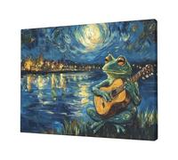 Frog Starry Night Canvas Wall Art Animal Pictures for Kitchen Living Room Bedroom Bathroom Office,Frog Abstract Print Frogs Painting Home Modern Artwork Framed Wall Art Decor 16" x 12"