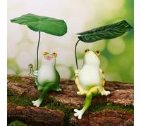 Frog Statue for Garden Decor - 2 Pack Miniature Resin Tipsy Figurine with Umbrella, Waterproof Planter Hugger Outdoor Gift for Pots Patio Yard Balcony Lawn Ornament